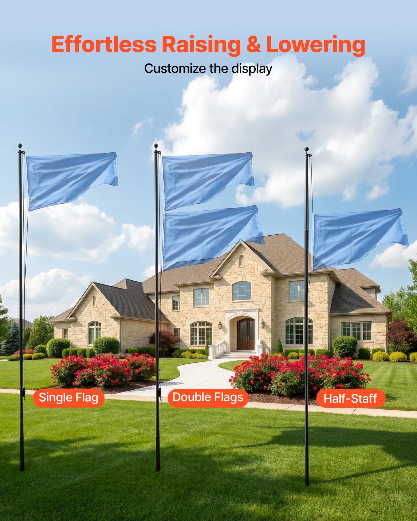 Flag Pole, 6.09 m Heavy Duty Sectional Flagpole Kit for Outside House In Ground, Extra Thick Outdoor Aluminum Flagpole Kit with PVC Ground Sleeve for Yard, Residential or Commercial Use, Black