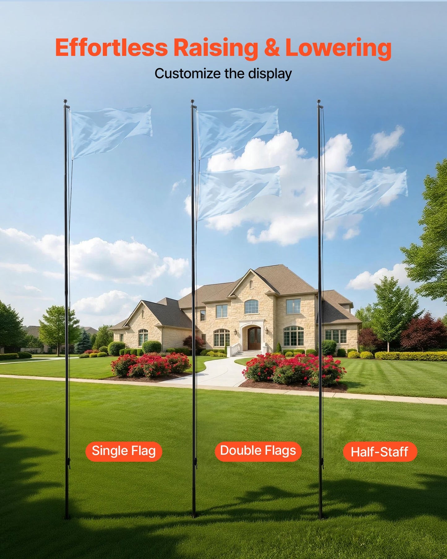 Flag Pole, 9.14 m Heavy Duty Sectional Flagpole Kit for Outside House In Ground, Extra Thick Outdoor Aluminum Flagpole Kit with PVC Ground Sleeve for Yard, Residential or Commercial Use, Black