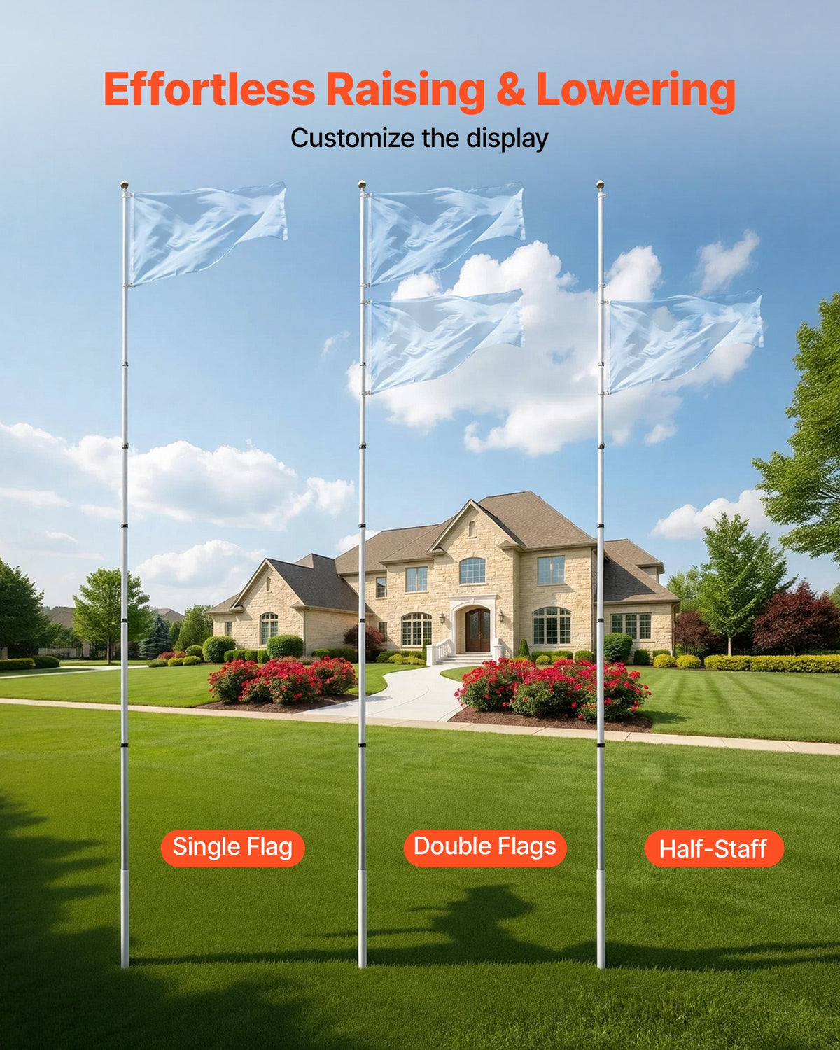 Flag Pole, 9.14 m Heavy Duty Telescopic Flagpole Kit for Outside House In Ground, Extra Thick Outdoor Aluminum Flagpole Kit with PVC Ground Sleeve for Yard, Residential or Commercial Use, Silver