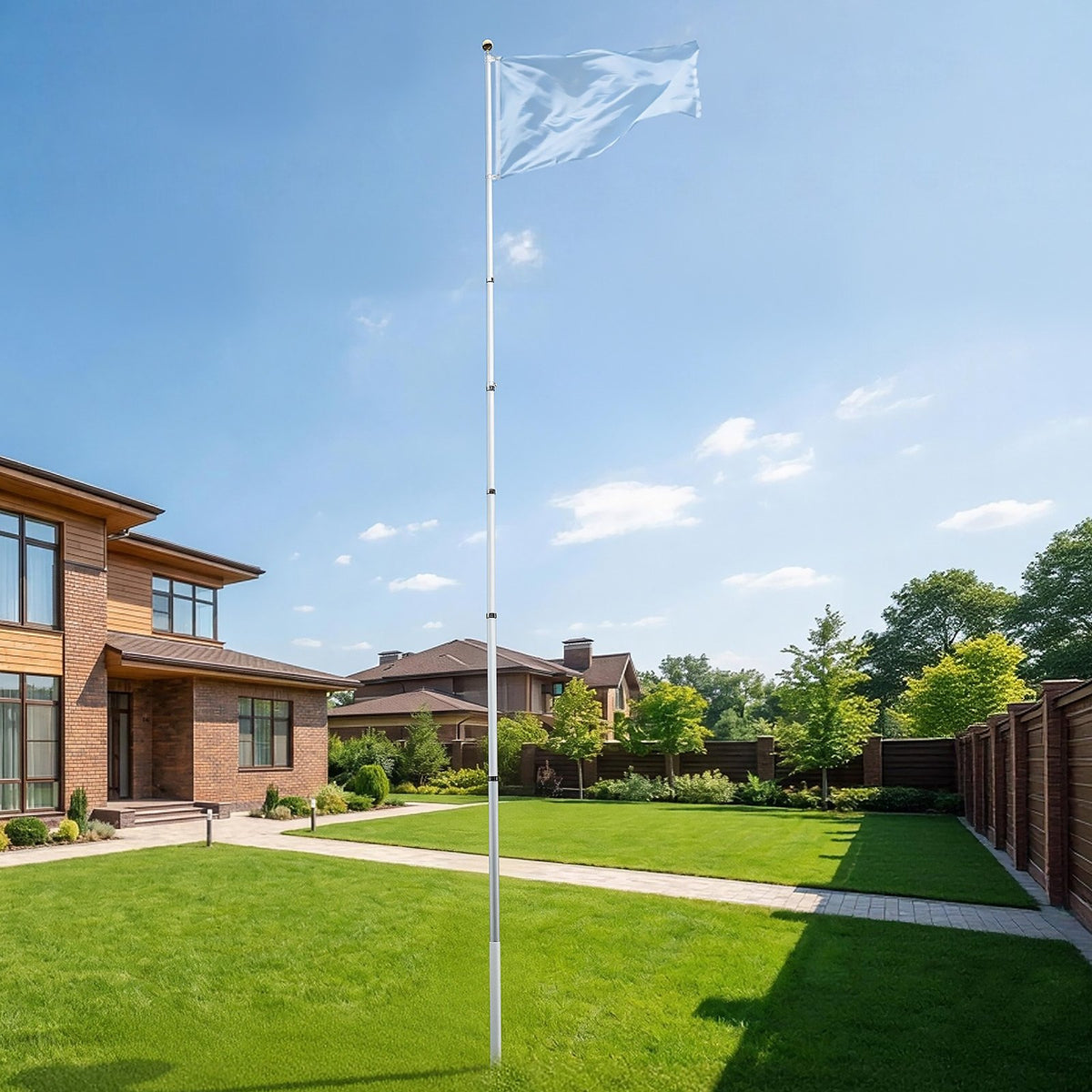 Flag Pole, 9.14 m Heavy Duty Telescopic Flagpole Kit for Outside House In Ground, Extra Thick Outdoor Aluminum Flagpole Kit with PVC Ground Sleeve for Yard, Residential or Commercial Use, Silver