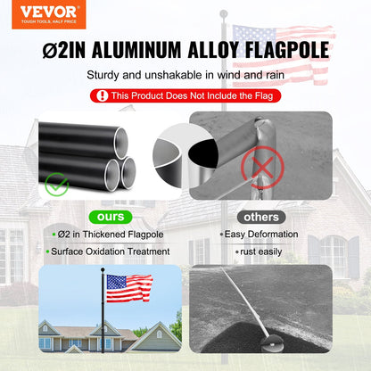 20m Telescopic Flagpole Kit - Heavy Duty Aluminum, Black, with Accessories