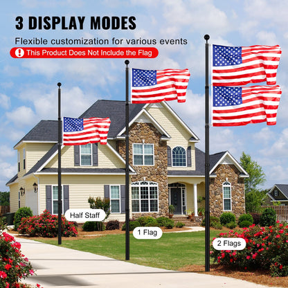 20m Telescopic Flagpole Kit - Heavy Duty Aluminum, Black, with Accessories