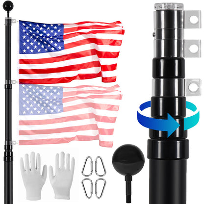 VEVOR 20FT Telescopic Flagpole Kit, Heavy Duty Aluminum Alloy Flag Pole Kit in Ground