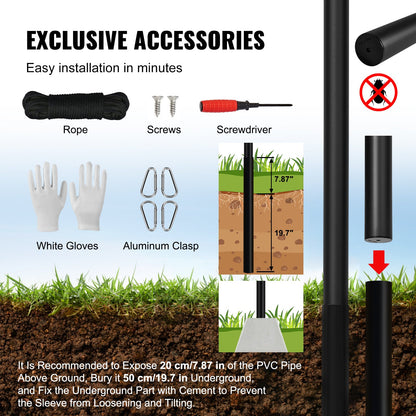 VEVOR 20FT Detachable Flagpole Kit Heavy Duty Aluminum Flag Pole Black