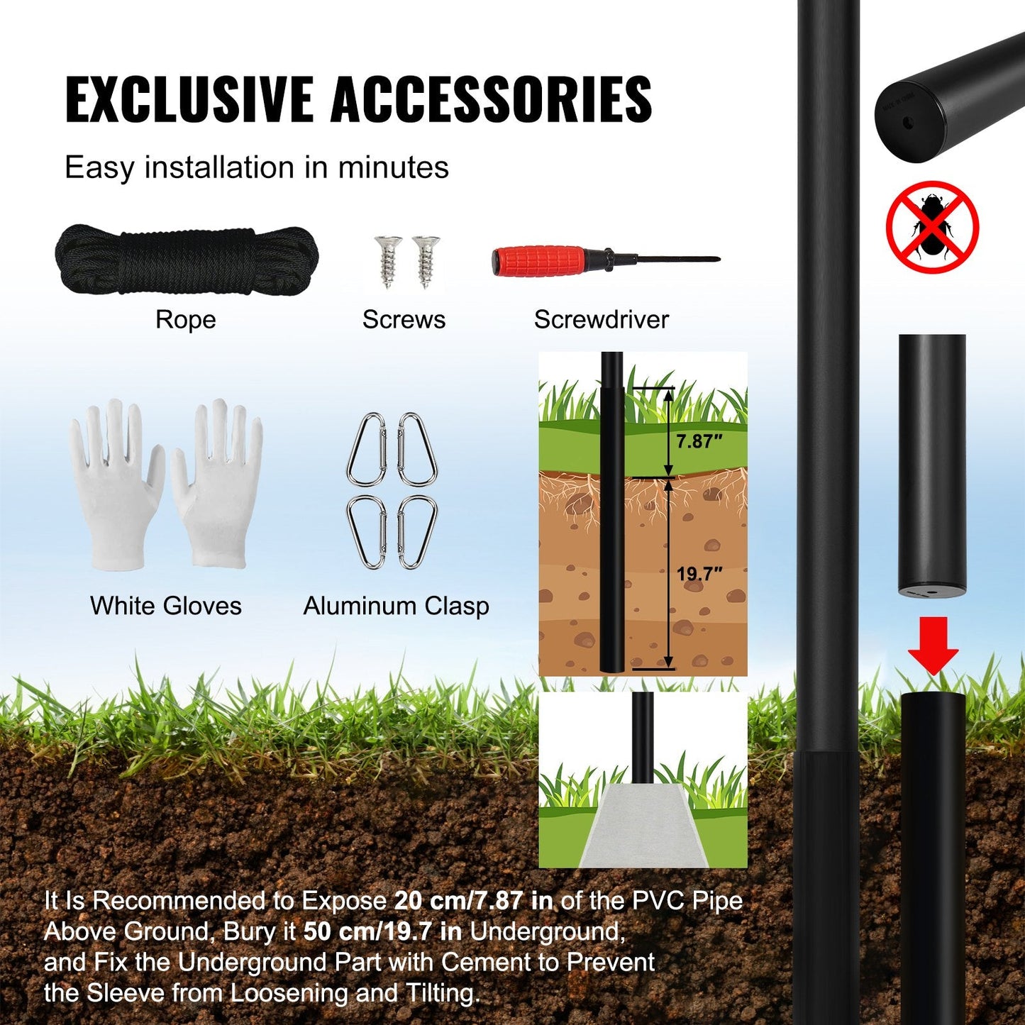 20 Meter Heavy Duty Aluminum Flagpole Kit - Black, Detachable & Easy Install