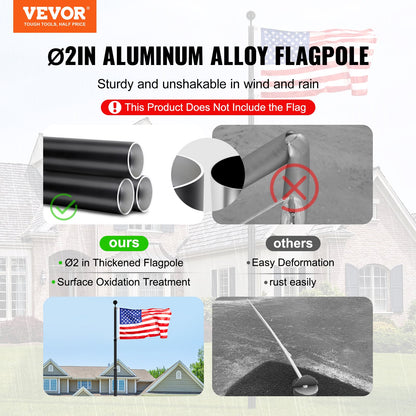 VEVOR 25FT Telescopic Flagpole Kit, Heavy Duty Aluminum Alloy Flag Pole Kit in Ground