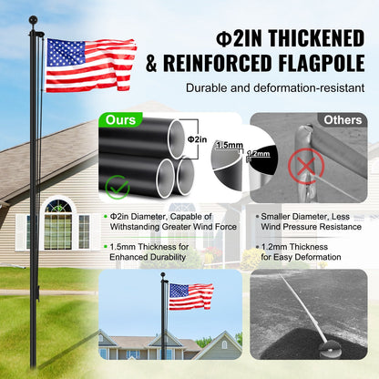 25-Meter Black Aluminum Flagpole Kit, Heavy Duty, Detachable, Easy Install