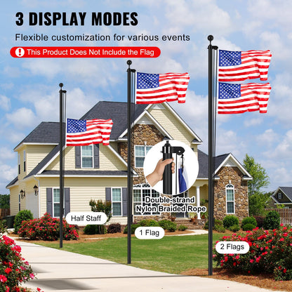 25-Meter Black Aluminum Flagpole Kit, Heavy Duty, Detachable, Easy Install