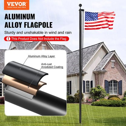 30m Heavy Duty Aluminum Flagpole Kit, Detachable & Easy Install, Black