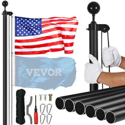 30m Heavy Duty Aluminum Flagpole Kit, Detachable & Easy Install, Black
