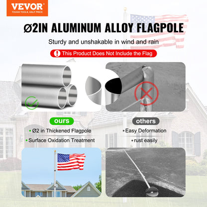 VEVOR 20FT Telescopic Flagpole Kit, Heavy Duty Aluminum Alloy Flag Pole Kit in Ground
