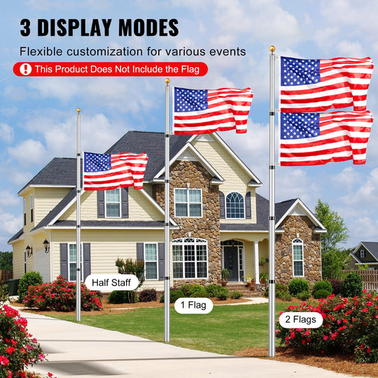 25m Telescopic Flagpole Kit, Heavy Duty Aluminum Alloy for Outdoor Use