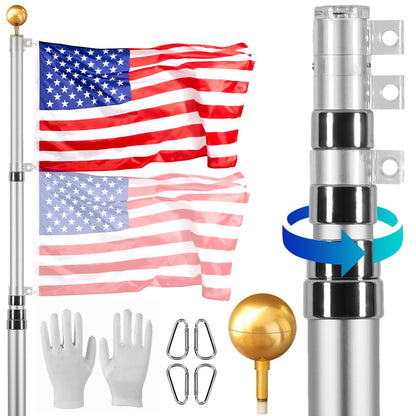VEVOR 25FT Telescopic Flagpole Kit, Heavy Duty Aluminum Alloy Flag Pole Kit in Ground