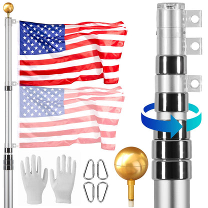 30m Telescopic Flagpole Kit, Heavy Duty Aluminum Alloy Pole for Outdoor Use