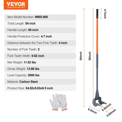 Heavy-Duty Carbon Steel Pallet Buster & Pry Bar, 907 kg Capacity, 1.27 m Handle