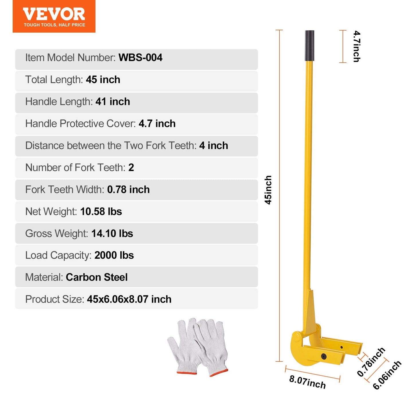Heavy Duty Carbon Steel Pallet Buster, 104 cm Handle, 907 kg Capacity