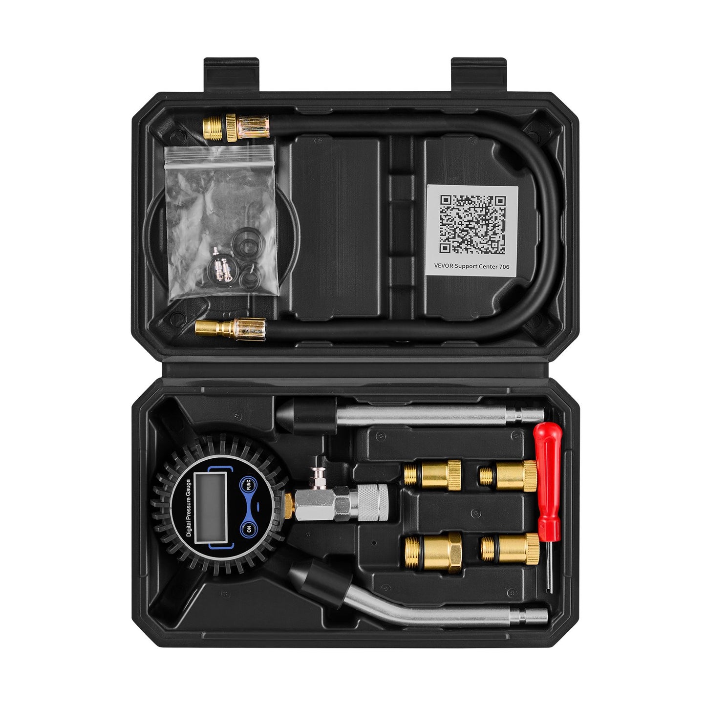 Engine Cylinder Compression Tester Kit, Pressure Gauge Range of 10-200 PSI, Compression Tester Kit with 4 Adapters, Straight & Angled Extended Metal Tubes for Automotive Cars and Motorcycles