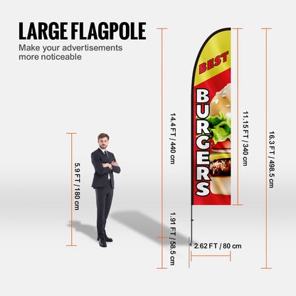 Burger Restaurant Advertising Feather Flag Kit with 4.9 Meter Poles, Easy Setup