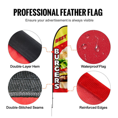 Burger Restaurant Advertising Feather Flag Kit with 4.9 Meter Poles, Easy Setup