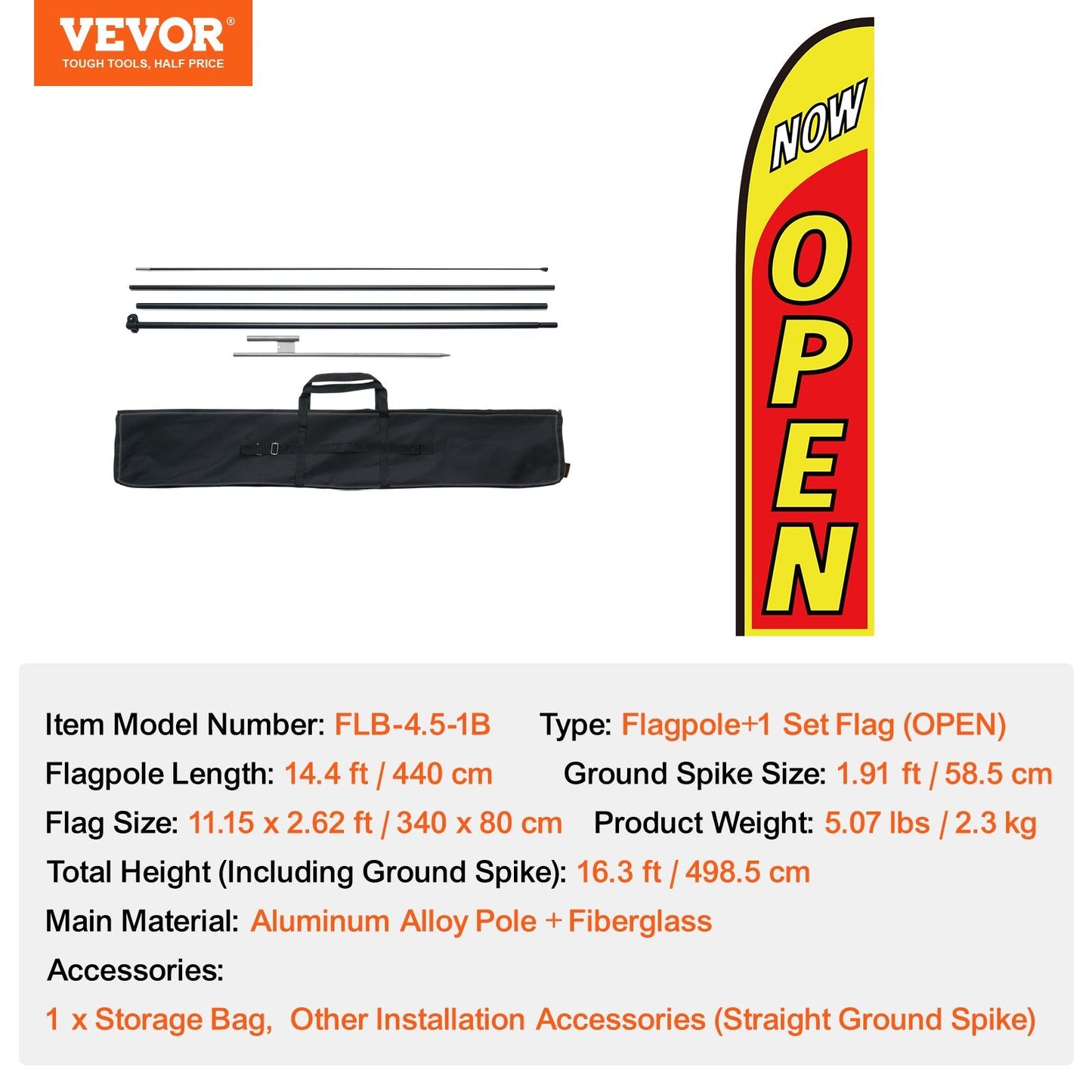 Durable Business Advertising Open Flag Set with 4.4m Pole and Easy Setup