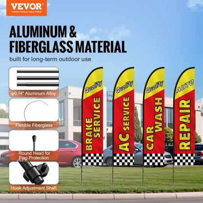 Auto Repair Advertising Feather Flag Kit with Poles, 4 Sets, 4.98 Meters Tall