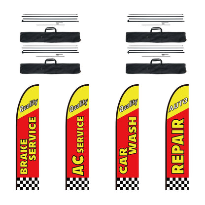 Auto Repair Advertising Feather Flag Kit with Poles, 4 Sets, 4.98 Meters Tall