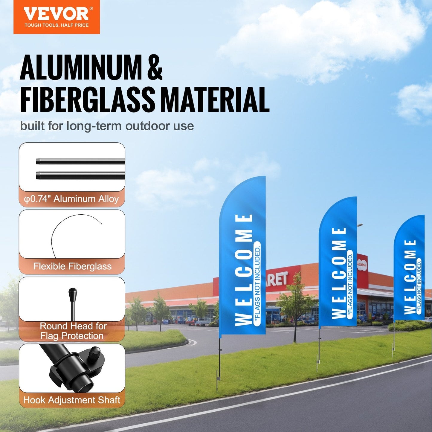Dual Pack Feather Flag Pole Kit with Ground Stakes, 3.9m Tall, Easy Setup