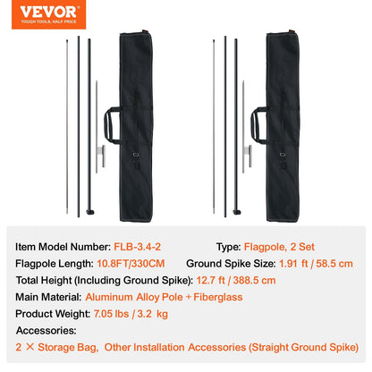 Dual Pack Feather Flag Pole Kit with Ground Stakes, 3.9m Tall, Easy Setup
