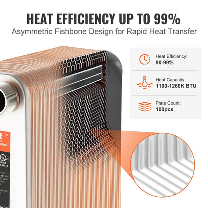 100 Plate Heat Exchanger, 4 Ports, 0.13x0.3m, Brazed Stainless Steel