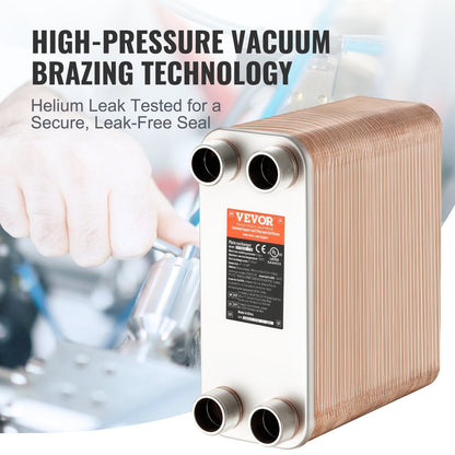 100 Plate Heat Exchanger, 4 Ports, 0.13x0.3m, Brazed Stainless Steel