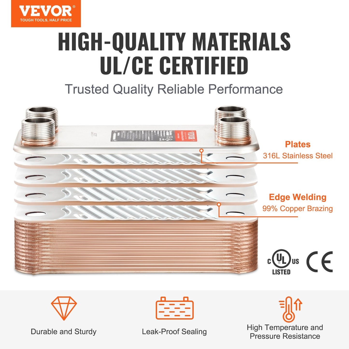 30 Plate Stainless Steel Heat Exchanger with 4 Ports, High Efficiency, 5x12cm