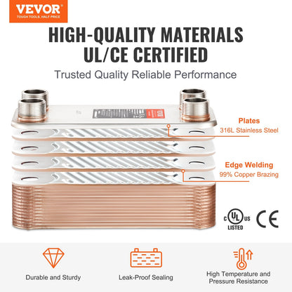 30 Plate Stainless Steel Heat Exchanger with 4 Ports, High Efficiency, 5x12cm