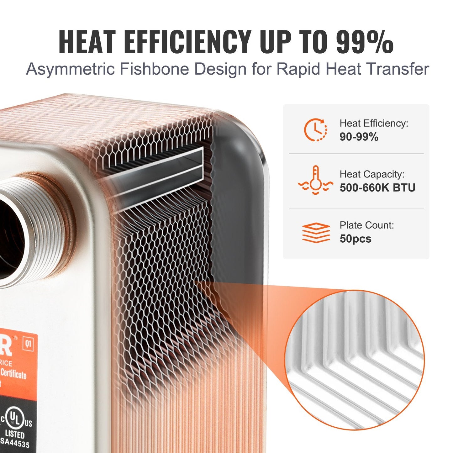 50-Plate Stainless Steel Heat Exchanger, 0.13x0.3m, High Efficiency, Dual Use