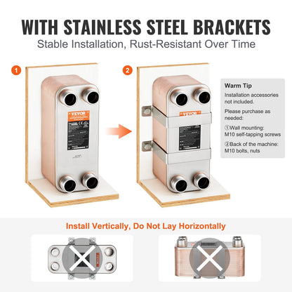 50-Plate Stainless Steel Heat Exchanger, 0.13x0.3m, High Efficiency, Dual Use