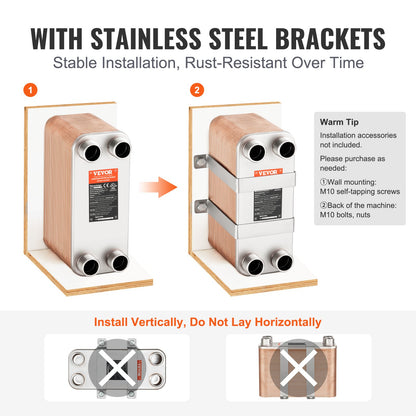 VEVOR Heat Exchanger, 5"x 12" 80 Plates Brazed Plate Heat Exchanger, Copper/316L