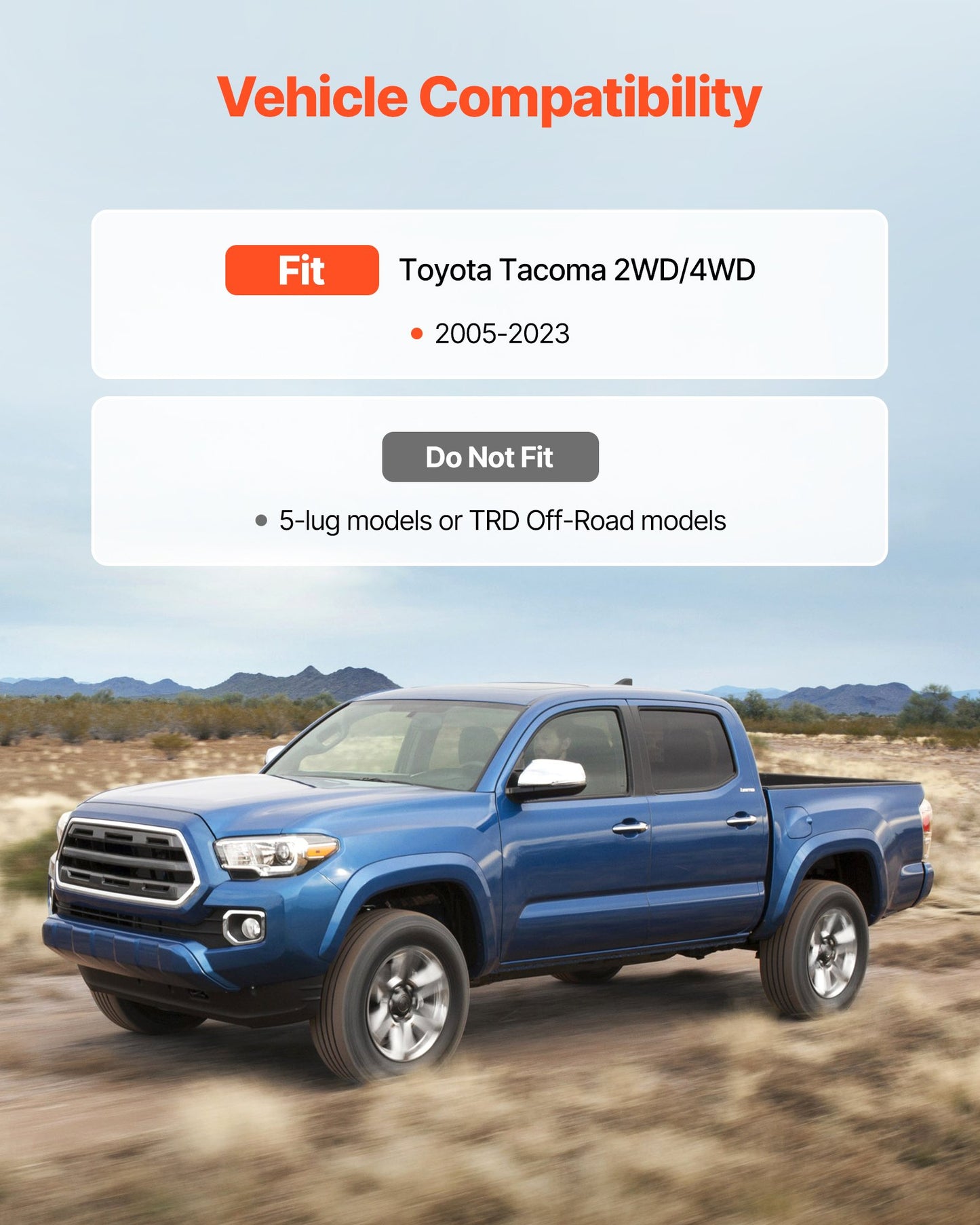 76.2 mm Front and 50.8 mm Rear Leveling Lift Kit for 2005-2021 2022 2023 Toyota Tacoma 2WD/4WD, Chassis Level Kit with 2 Front Strut Spacers, 2 Rear Lift Blocks, 4 U-Bolts, Suspension Level Kit