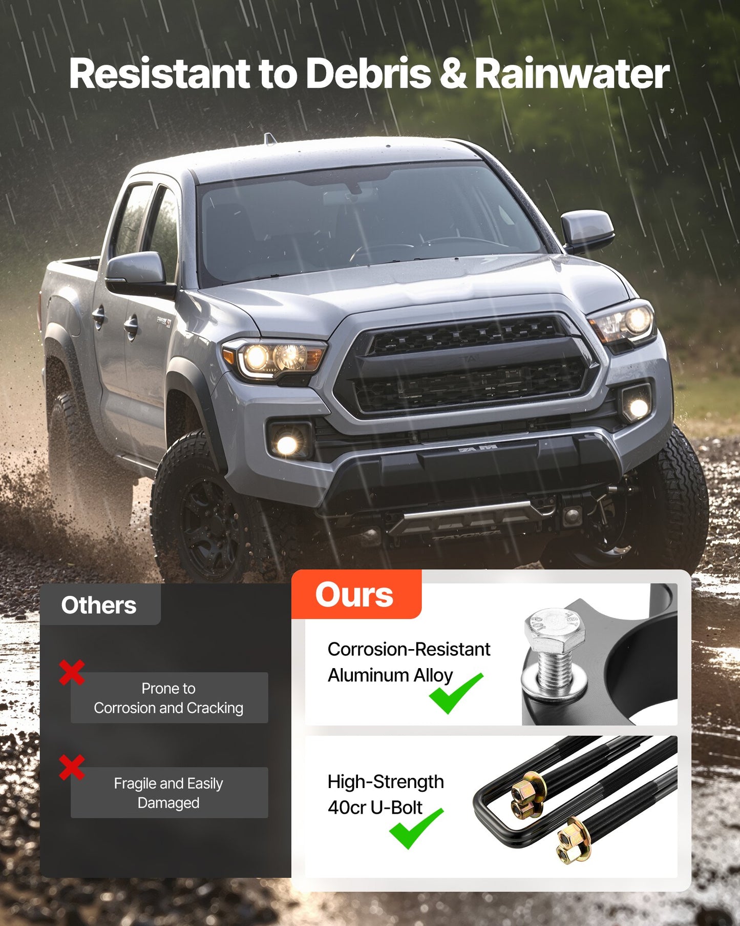 76.2 mm Front and 50.8 mm Rear Leveling Lift Kit for 2005-2021 2022 2023 Toyota Tacoma 2WD/4WD, Chassis Level Kit with 2 Front Strut Spacers, 2 Rear Lift Blocks, 4 U-Bolts, Suspension Level Kit