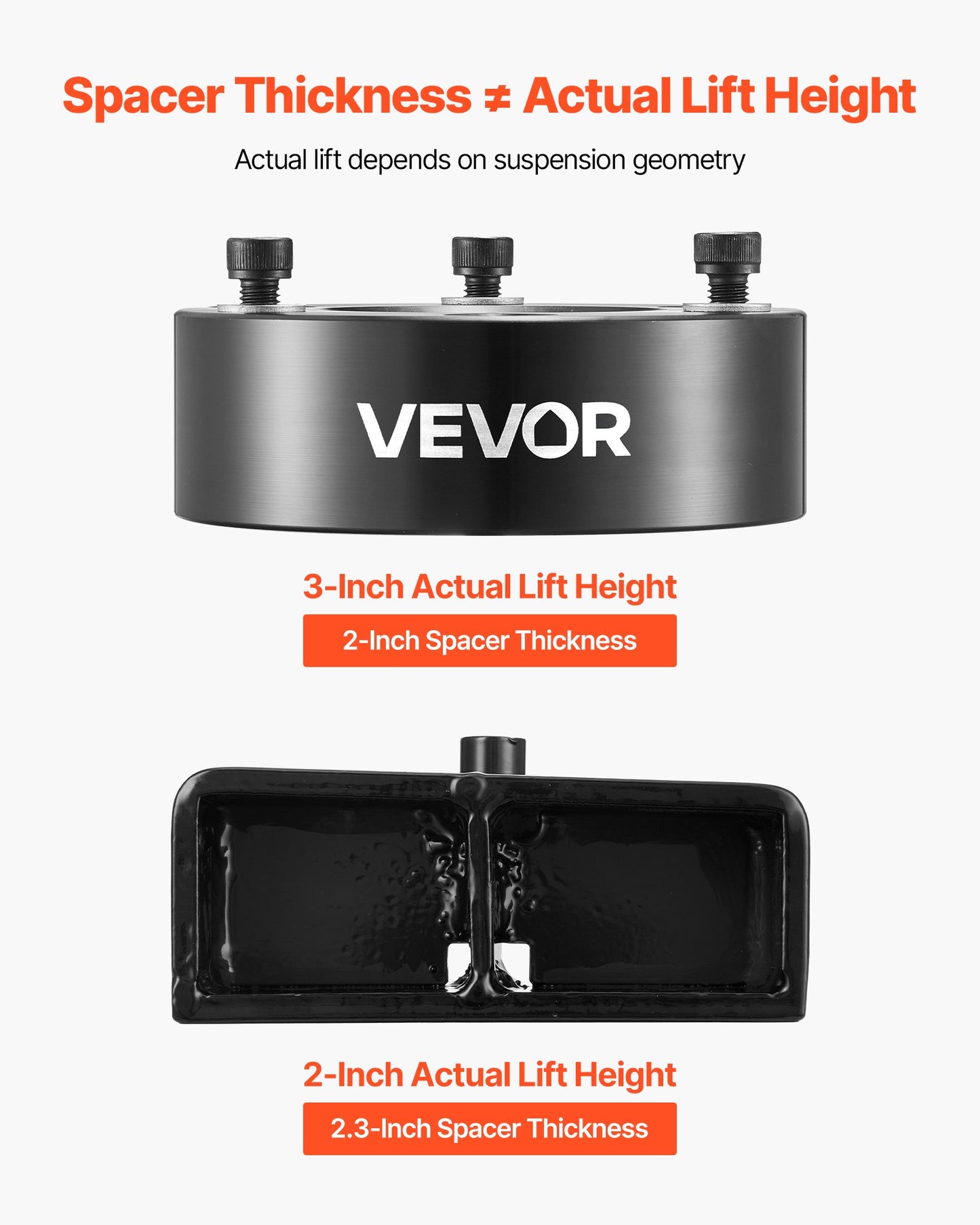 76.2 mm Front and 50.8 mm Rear Leveling Lift Kit for 2007-2023 Silverado 1500 2WD/4WD, 2007-2023 Sierra 1500 2WD/4WD, Chassis Level Kit with 2 Front Strut Spacers, 2 Rear Lift Blocks, 2 U-Bolts