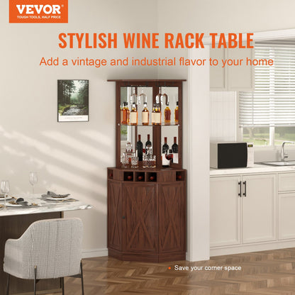 VEVOR Corner Industrial Bar Cabinet, Wine Table for Liquor & Glasses, Sideboard