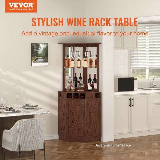 Freestanding corner wine cabinet maximizes unused corner space in kitchens, living rooms and home bars