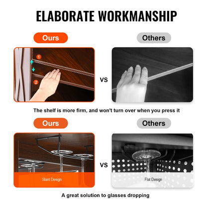 Corner Bar Cabinet with Glass Holder, Adjustable Shelf, Farmhouse Style, Brown