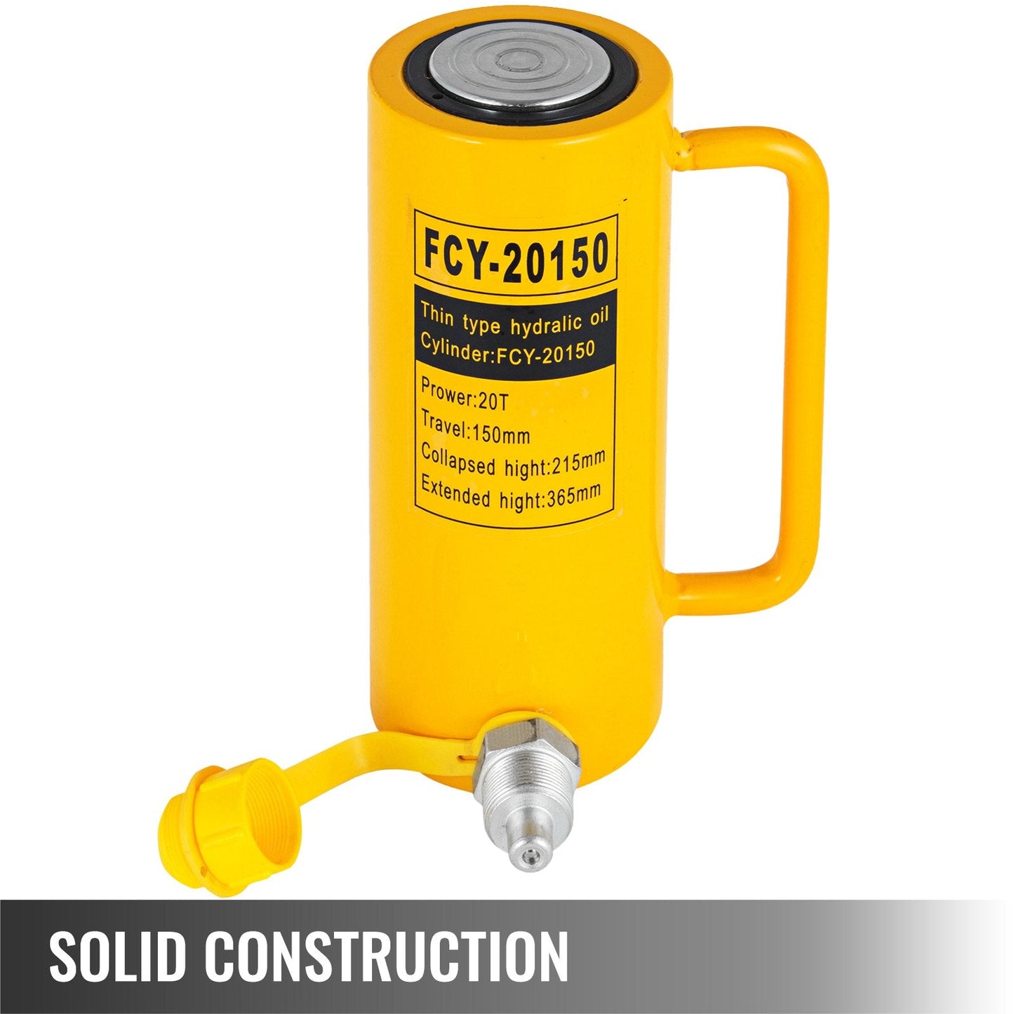 20 Ton Hydraulic Cylinder Jack, 0.15m Stroke, Single Acting, Portable Design