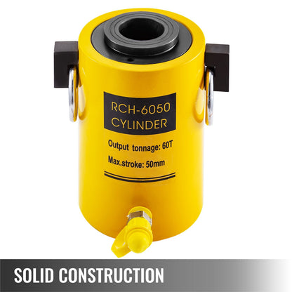 60T 0.05m Hydraulic Cylinder Jack, Single Acting Hollow Ram, 60mm Stroke