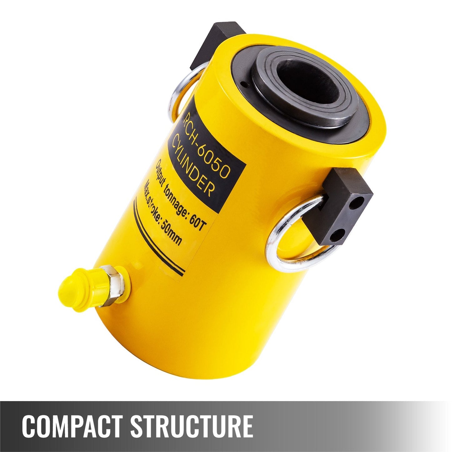 60T 0.05m Hydraulic Cylinder Jack, Single Acting Hollow Ram, 60mm Stroke