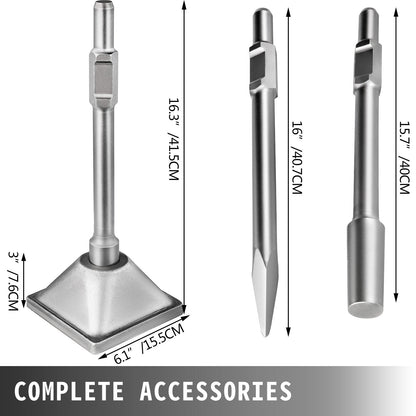 Electric Jackhammer with 0.03m Tamper Shank and 0.15m Compactor Plate, 11kg