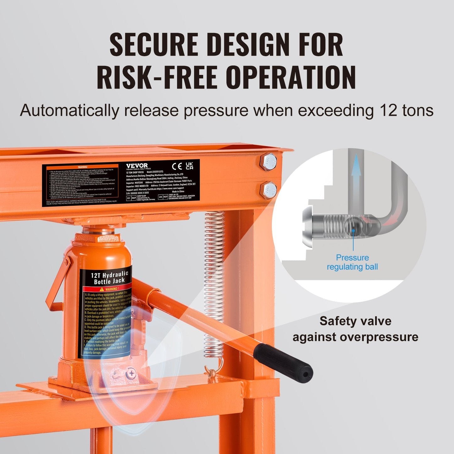 12 Ton Hydraulic H-Frame Press with Safety Valve and Adjustable Height