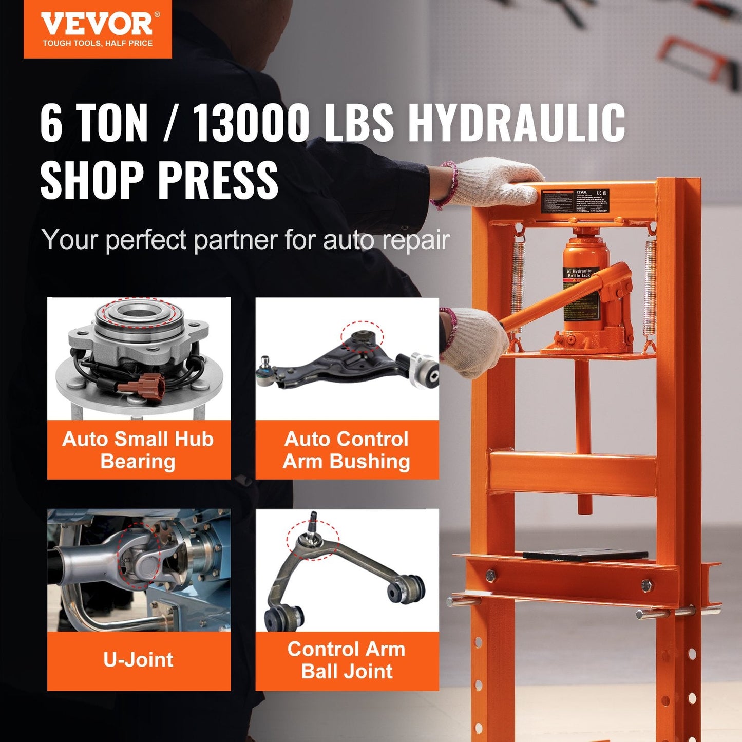6-Ton Hydraulic Benchtop Press with Plates, H-Frame Steel Stand