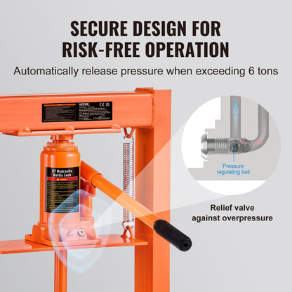 6-Ton Hydraulic Benchtop Press with Plates, H-Frame Steel Stand