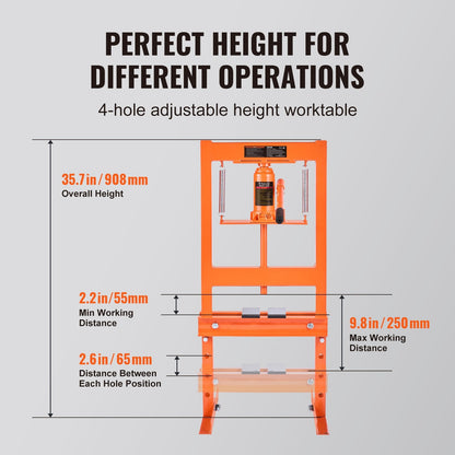 6-Ton Hydraulic Benchtop Press with Plates, H-Frame Steel Stand
