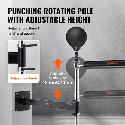 Wall-Mounted Boxing Trainer with Adjustable Spinning Bar and Punching Ball